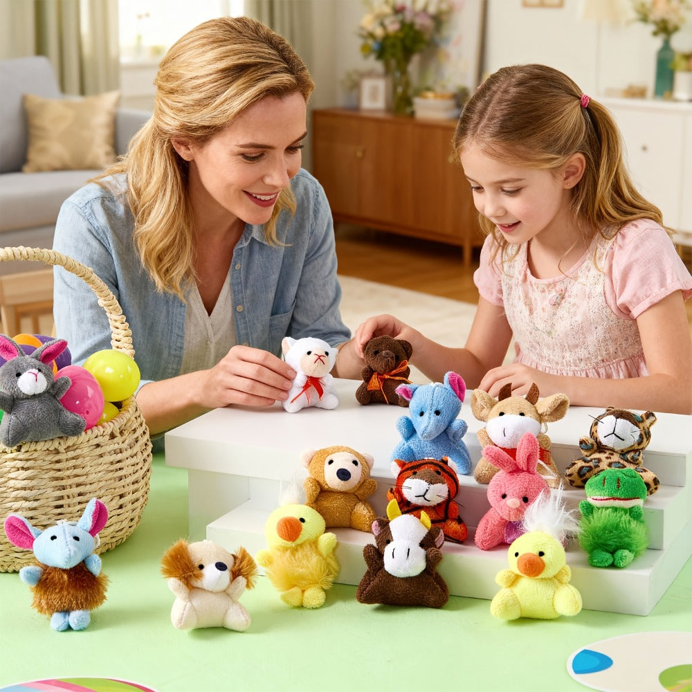 24-Piece Mini Plush Animal Keychain Set with 2.4–3.2 Inch Assorted Figures and Hanging Loops