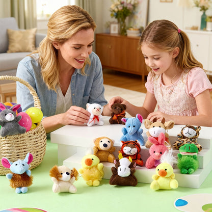 24-Piece Mini Plush Animal Keychain Set with 2.4–3.2 Inch Assorted Figures and Hanging Loops