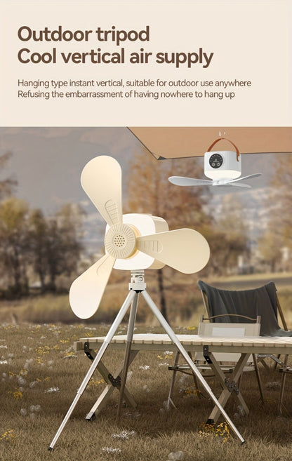 Camping Fan with Light & USB Rechargeable, Portable Outdoor Tent Fan with Tripod Stand, Detachable Blades