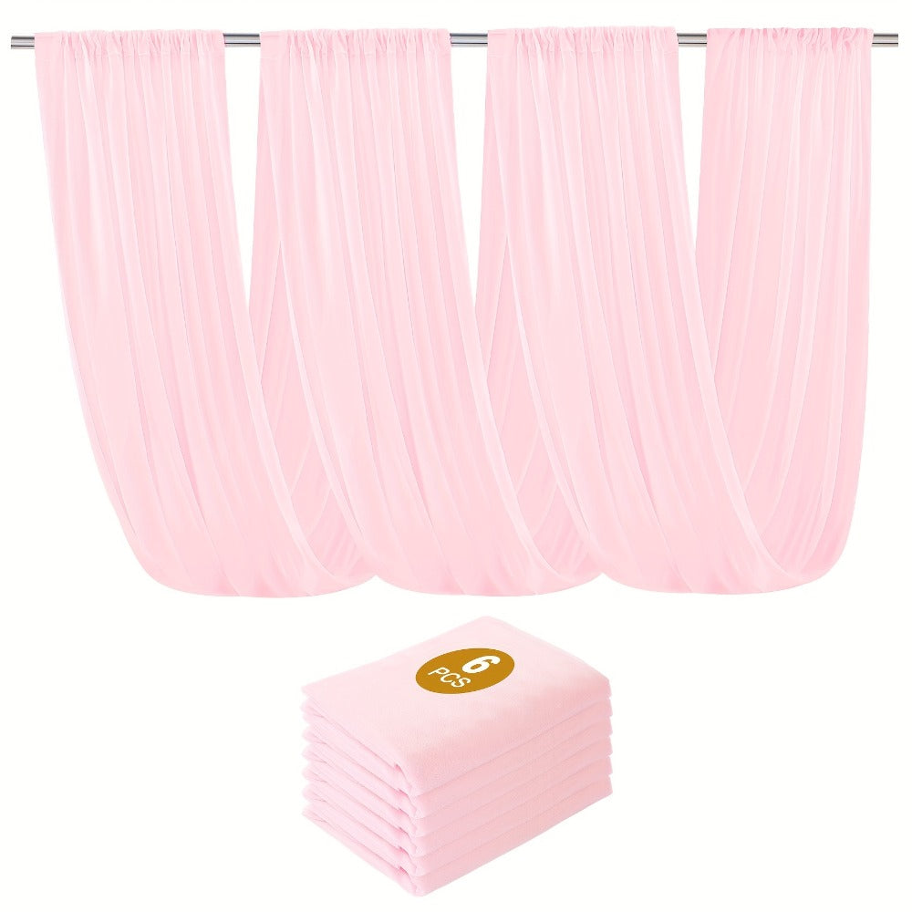 6-Pack Chiffon Ceiling Drapes for Wedding 63x118in – Sheer Polyester Backdrop Curtains with Rod Pockets for Wedding Arch, Party Stage