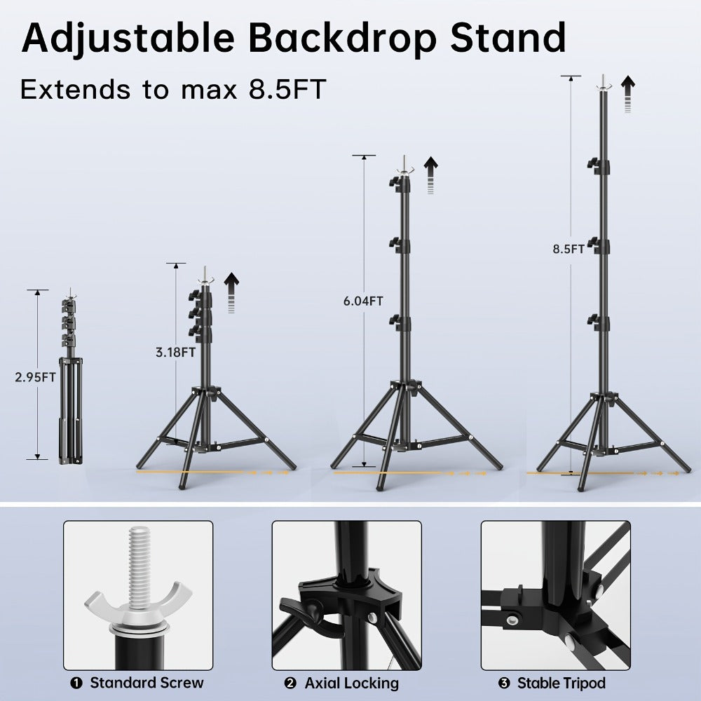 Photography Background Stand 10x8.5 FT Adjustable – Photo Backdrop Support System for Video Studio, Portrait & Streaming with Portable Carry