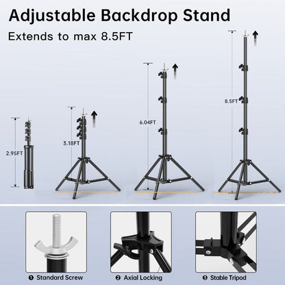 Photography Background Stand 10x8.5 FT Adjustable – Photo Backdrop Support System for Video Studio, Portrait & Streaming with Portable Carry