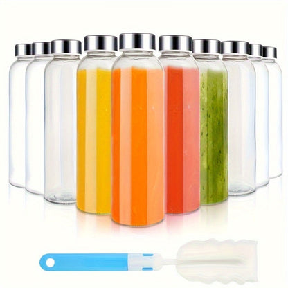 Glass Water Bottles with Lids 18oz Set of 10 Reusable Clear Glass Juice Bottles Leak-Proof for Entryways, Bedrooms and Living Spaces