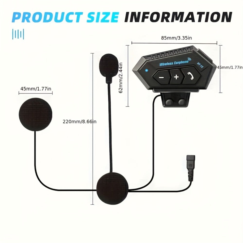 Motorcycle Helmet Bluetooth Headphones Wireless 5.0 – Hi-Fi Stereo, Noise Cancellation, Hands-Free Calls & Music, Easy Helmet Install