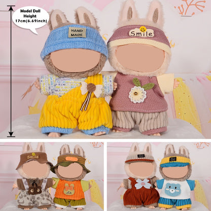 Labubu Outfit Set 6 Pcs 3D Embroidery Doll Clothes for 17cm Plush Figures, Premium Fabric Fashion Clothing