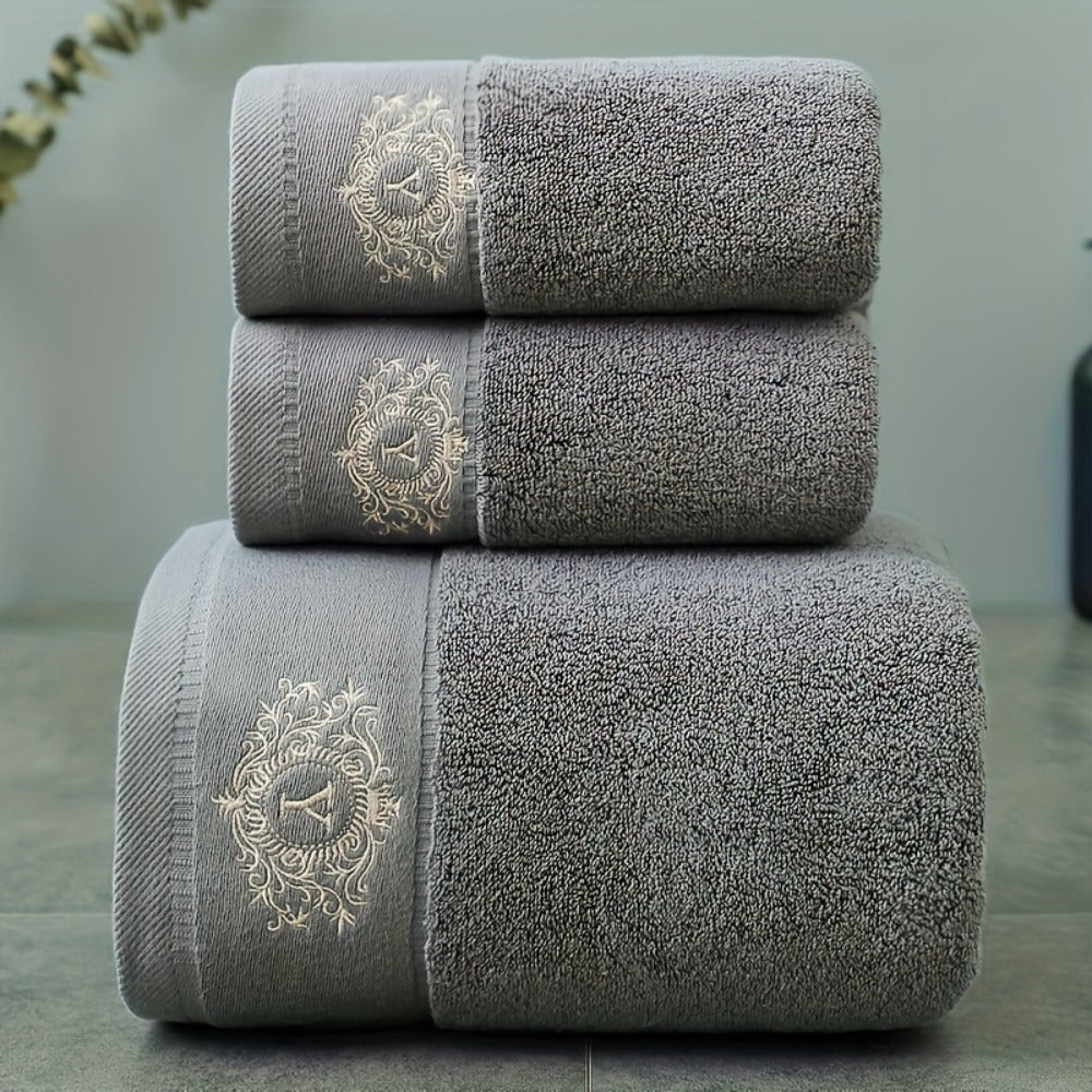 Embroidered Cotton Towel Set 3-Piece – 400g/㎡ Soft Absorbent Lint-Free Bath Towel Hand Towel Set for Home Spa Salon