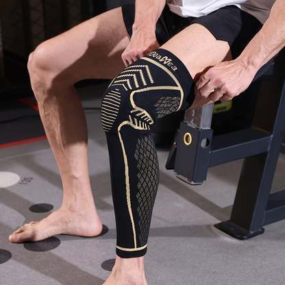 Copper Full Leg Knee Brace Compression Sleeve with Patella Gel Pad & Metal Side Stabilizers – 60% Copper Ions Infused Knee Support for Men