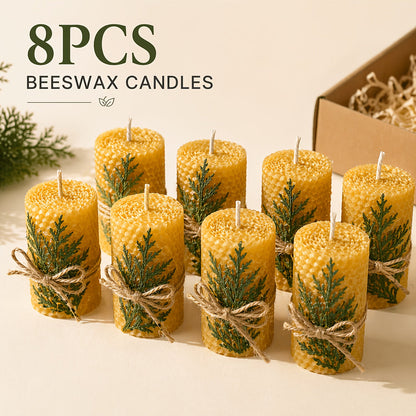Honeycomb Beeswax Pillar Candles, 10cm by 3.5cm in Yellow, Purple, Red or Blue with Single or Eight-Piece Options