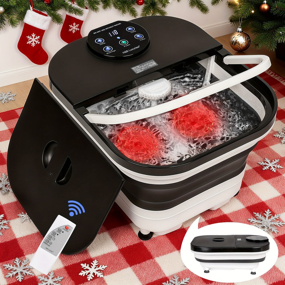 Foldable Foot Spa Bath with 20 Massage Rollers, Touchscreen Temperature Display, Remote Control & Shower