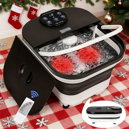 Foldable Foot Spa Bath with 20 Massage Rollers, Touchscreen Temperature Display, Remote Control & Shower