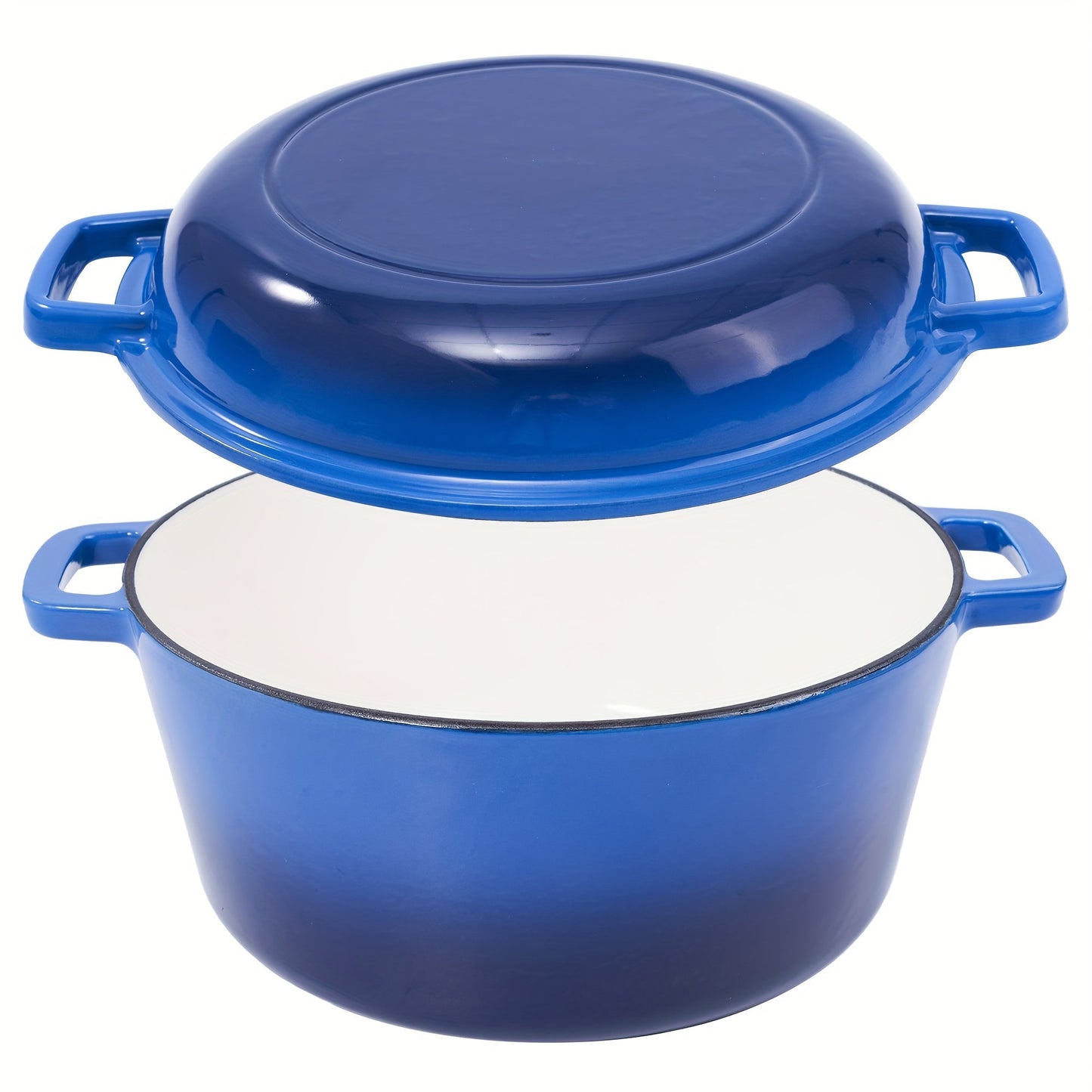 6QT Enameled Cast Iron Dutch Oven with Reversible 2QT Skillet-Style Lid and Four Color Options