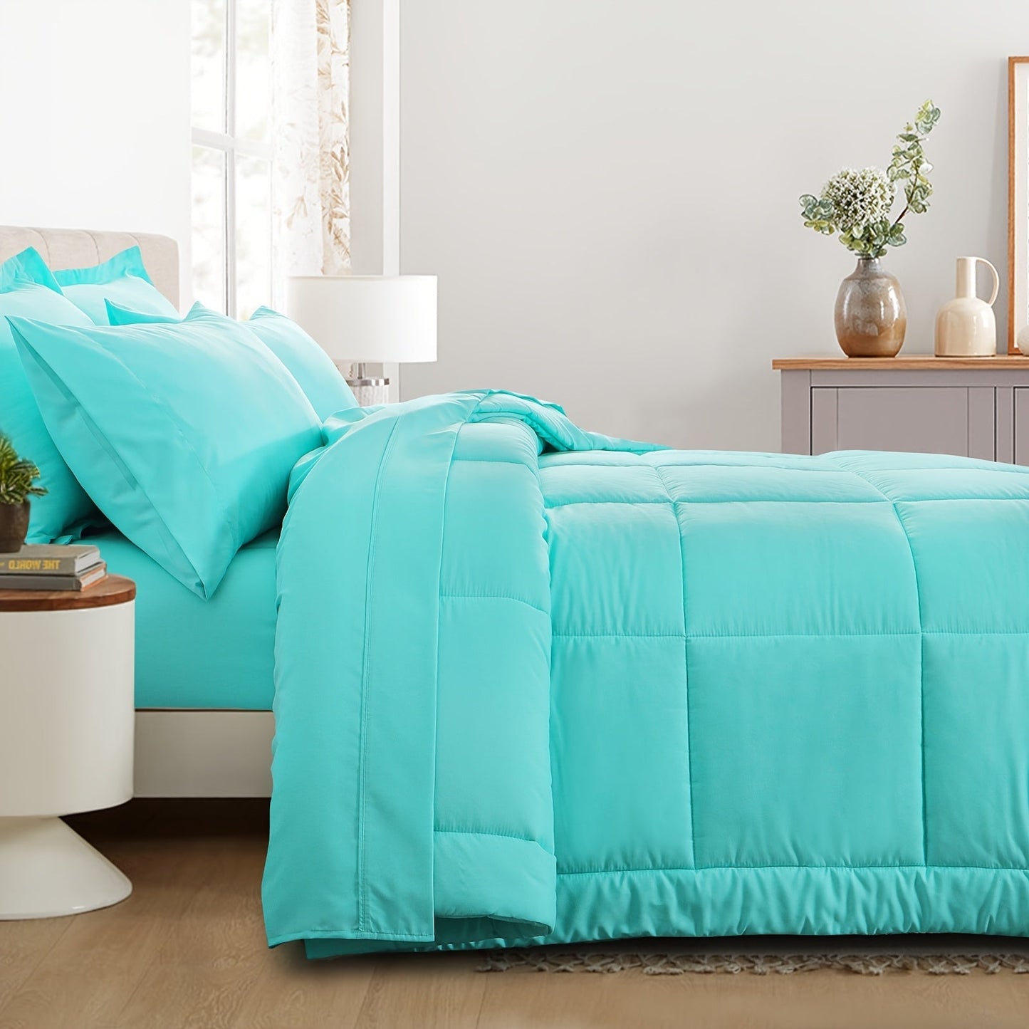 7 Piece Comforter Set Luxury Soft Fluffy Bedding All Season Bed in a Bag with Comforter Fitted Sheet Flat Sheet Pillowcases Hypoallergenic
