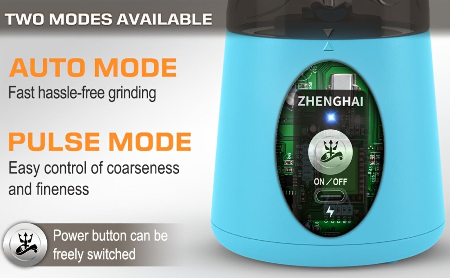 Electric Herb Grinder 150W USB-C Rechargeable - Dual Mode Pulse & Auto, Fast Grinding Dry Spices & Herbs
