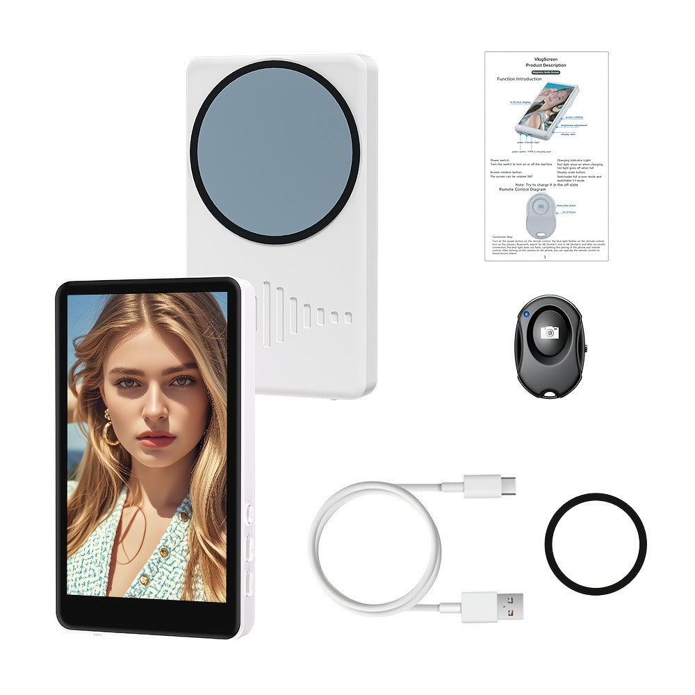 Magnetic Selfie Monitor Screen for Vlogging & Live Streaming, Rear-Facing Main Camera Display for iPhone & Android