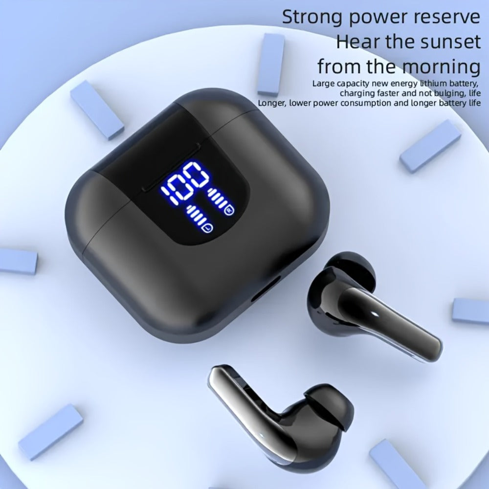 Bass Stereo Wireless Earphones Bluetooth 5.4, Playtime In-Ear Earbuds with Noise Cancelling Mic & LED Display