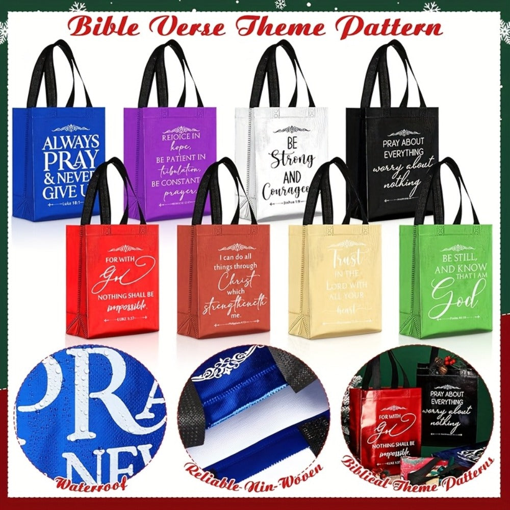 Christian Gift Bags Bulk 48pcs with Handles, Bible Verse Religious Gift Bags Medium Size, Reusable Church Bags for Father's Day