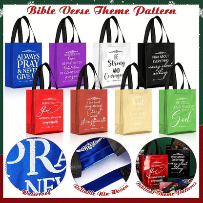 Christian Gift Bags Bulk 48pcs with Handles, Bible Verse Religious Gift Bags Medium Size, Reusable Church Bags for Father's Day