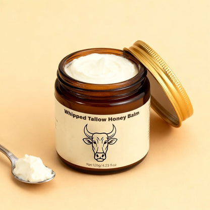 Body Cream Two-Pack 120g Whipped Tallow Honey Balm Jars with Gold Lids for Face Hands and External Body Use