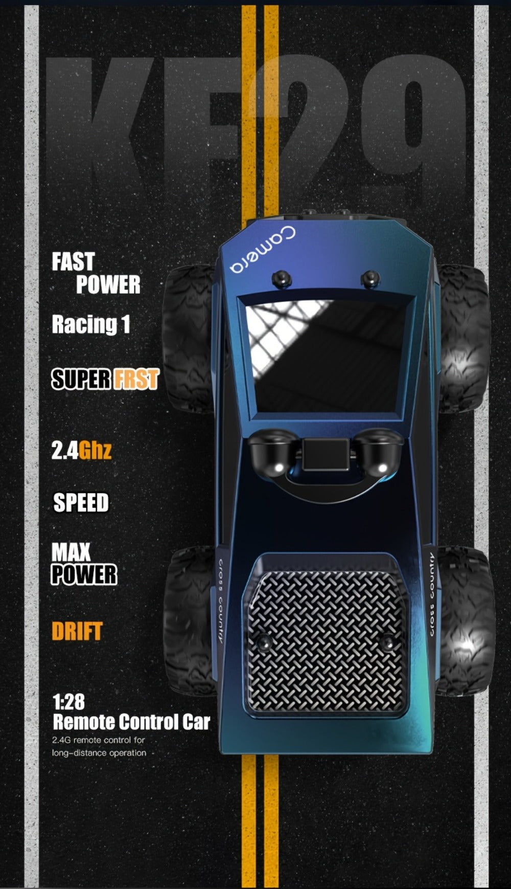 RC Off-Road Pickup Truck 1:28 Scale with 480P HD Camera, 2.4GHz App Control & Virtual Reality Function