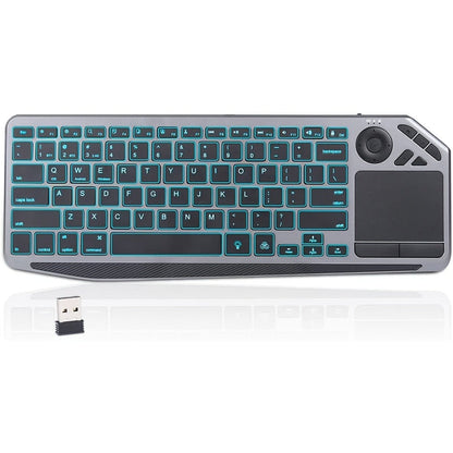 Touchpad Wireless Keyboard 2.4G Dual Mode, Backlit Multimedia Hotkeys, Type-C Rechargeable, All-in-One Remote for Smart TV