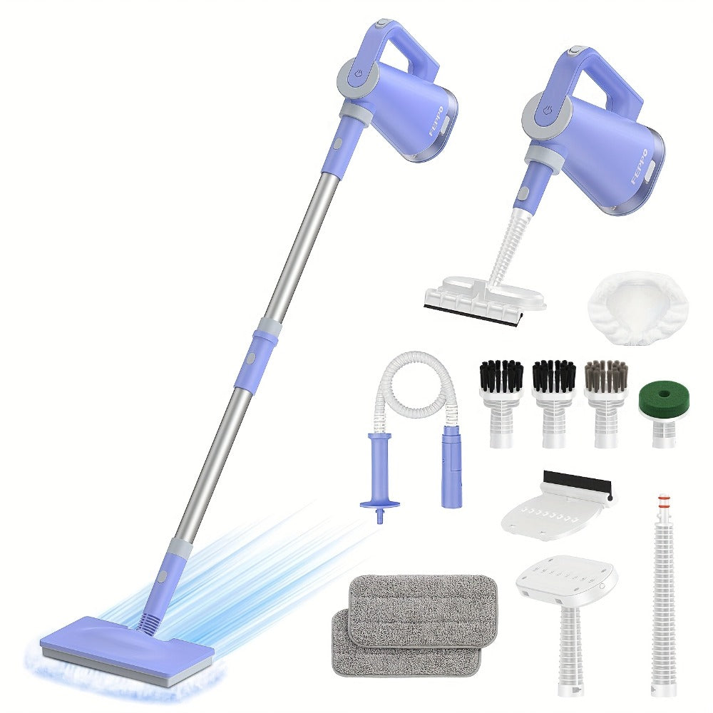 Steam Mop with Detachable Handheld Steam Cleaner 10-in-1 Multi-Purpose Attachments - 2 Pads, Carpet Cleaner for Home