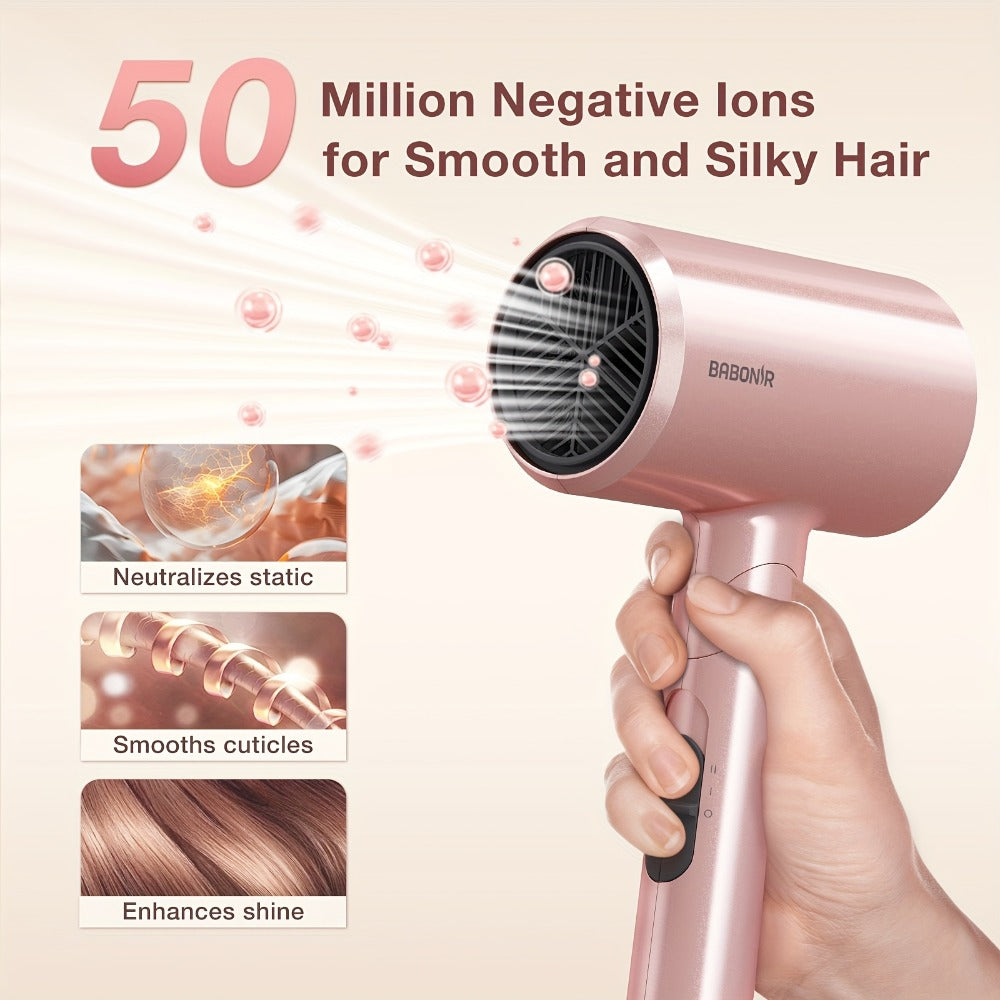 1875W Ionic Travel Hair Dryer Foldable with Diffuser & Concentrator Nozzle – Brushless Motor, 3 Heat Settings, 2 Speeds