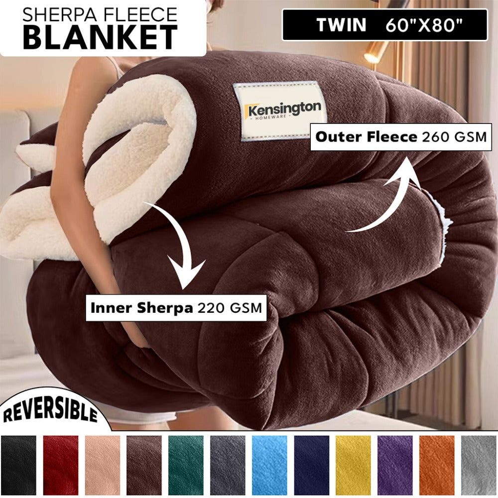480GSM Sherpa Fleece Blanket, Double-Sided Heavy Throw for Couch, Bed & Travel, Reversible All Season
