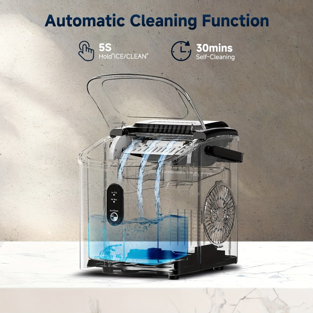 Portable Ice Maker Countertop – Bullet Ice Machine 26-29 Lbs Daily, 9 Ice Cubes in 6 Mins, Self-Cleaning, Quiet Under 45dB, with Handle