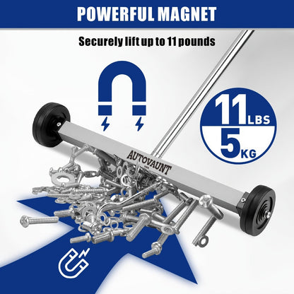 Rolling Magnetic Sweeper 17-Inch with Wheels – Heavy Duty 8.8lb Capacity Telescoping Adjustable Handle 15–38 Inch Picks Up Screws Nails Nuts