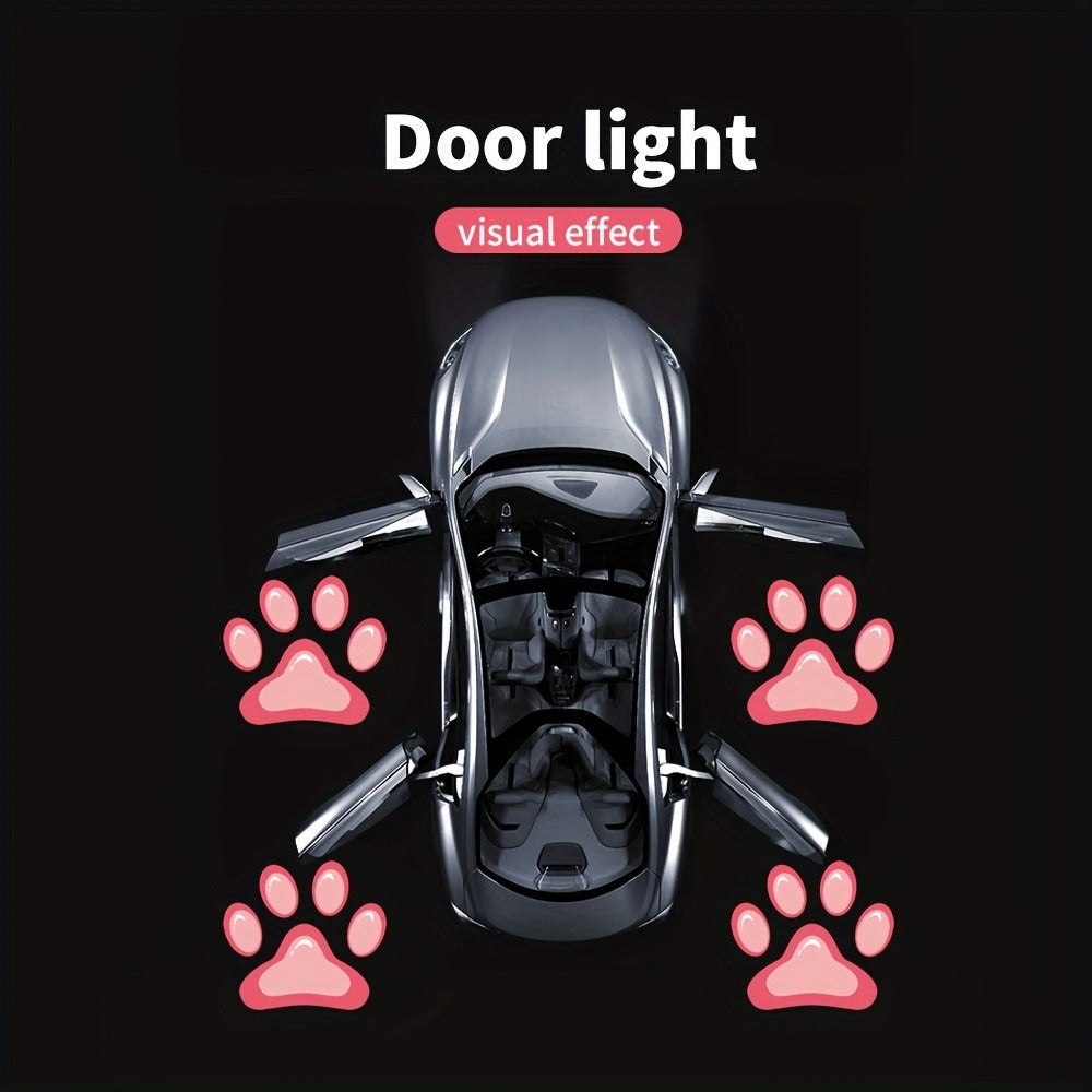 Two-Piece Car Door LED Projector Light Set with Paw-Print Pattern in Sky Blue, Pink or Amber