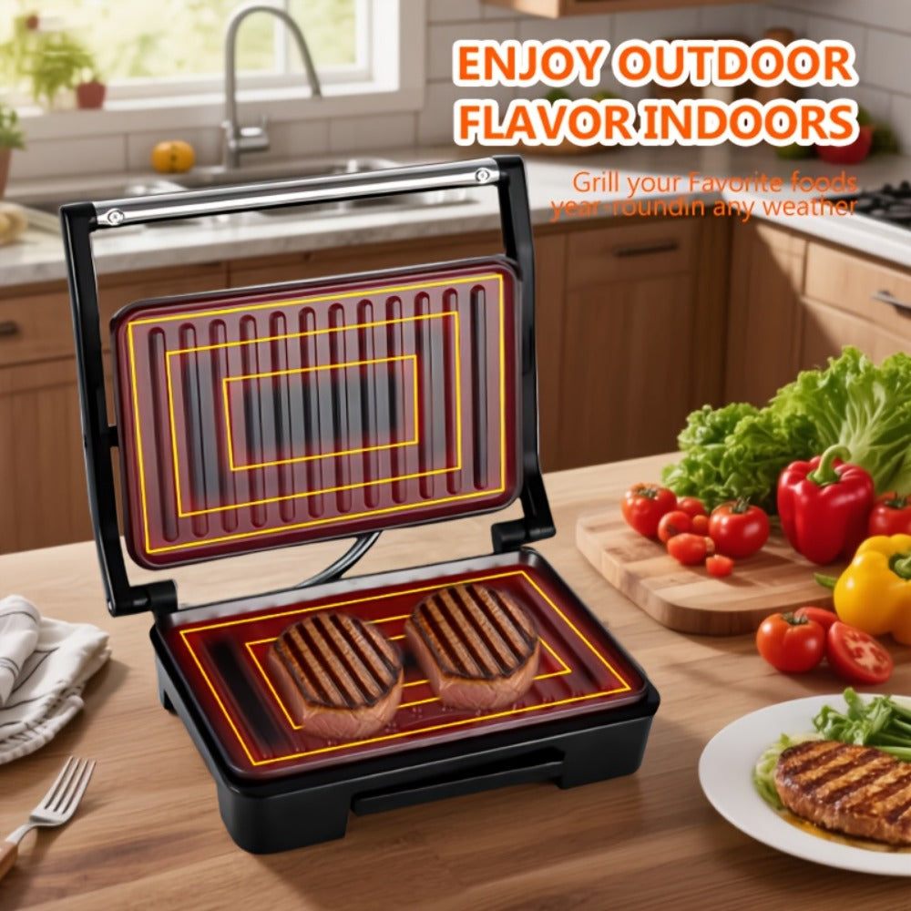 Electric Panini Press Grill Double-Sided Heating Sandwich Maker Waffle Iron Steak Grill Indoor for Grilling, Camping and Outdoor Meals