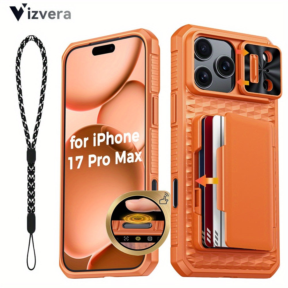 iPhone 17 Pro Max Wallet Case with Lanyard, 4-5 Card Holder, Sliding Lens Cover & Camera Control Button – Premium Protective Wallet Phone