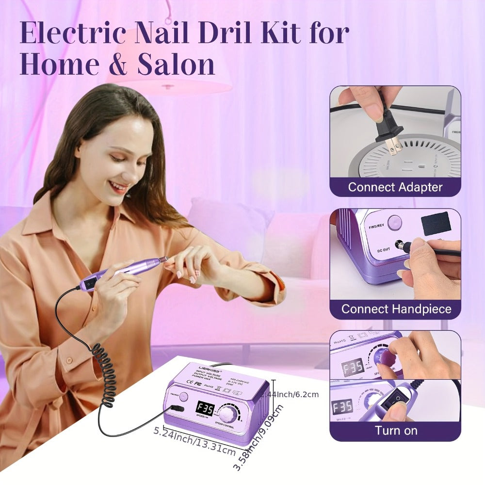 Nail Drill Kit 35000 RPM with 100 Sanding Bands Multiple Drill Bits Electric Nail File for Acrylic Gel Nails Manicure Pedicure Salon Home