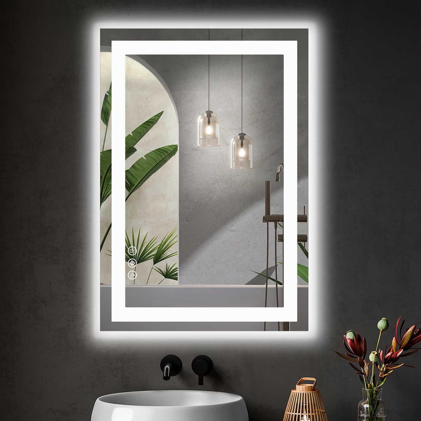 LED Bathroom Mirror with Anti-Fog, Dimmable Vanity Mirror, 3 Color Lighting Modes, Dual Light, Wall Mounted Horizontal or Vertical