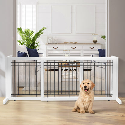 Freestanding Pet Gate for Dogs & Cats – Solid Wood Dog Gate for House, Adjustable 40" to 71" Wide, Indoor Dog Fence for Doorways Stairs