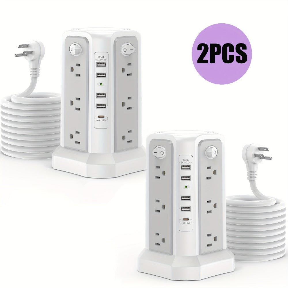 Power Strips with Surge Protection, Tower with 12–16 AC Outlets, 4 USB-A, PD 20W USB-C and 1500J Surge Protection for Home Office Charging