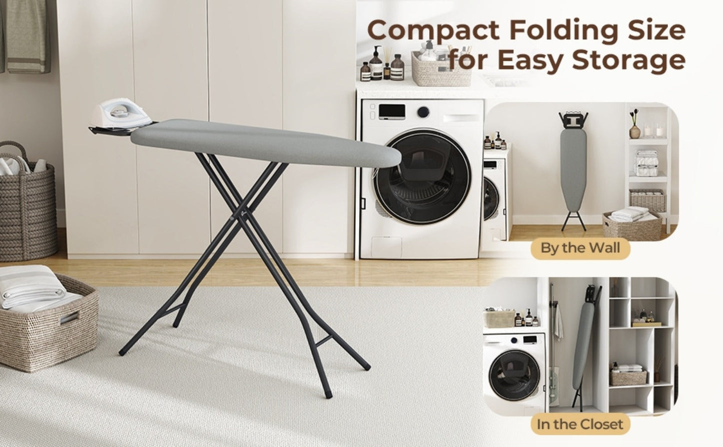 Full-Size 52-by-14-Inch Folding Ironing Board with Four-Leg Stand and Iron Rest in Four Colors