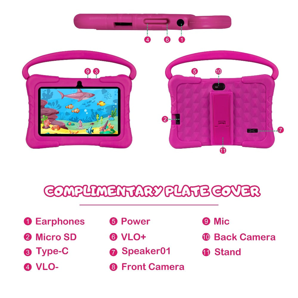 Kids Tablet 7 Inch with Android 14, 2GB RAM, 32GB Built-In Storage, 2.4GHz WiFi and Silicone Case