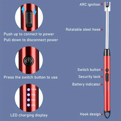 USB Rechargeable Arc Lighter 4-Pack Flameless Windproof Candle Lighter with Flexible Neck, 360° Rotation