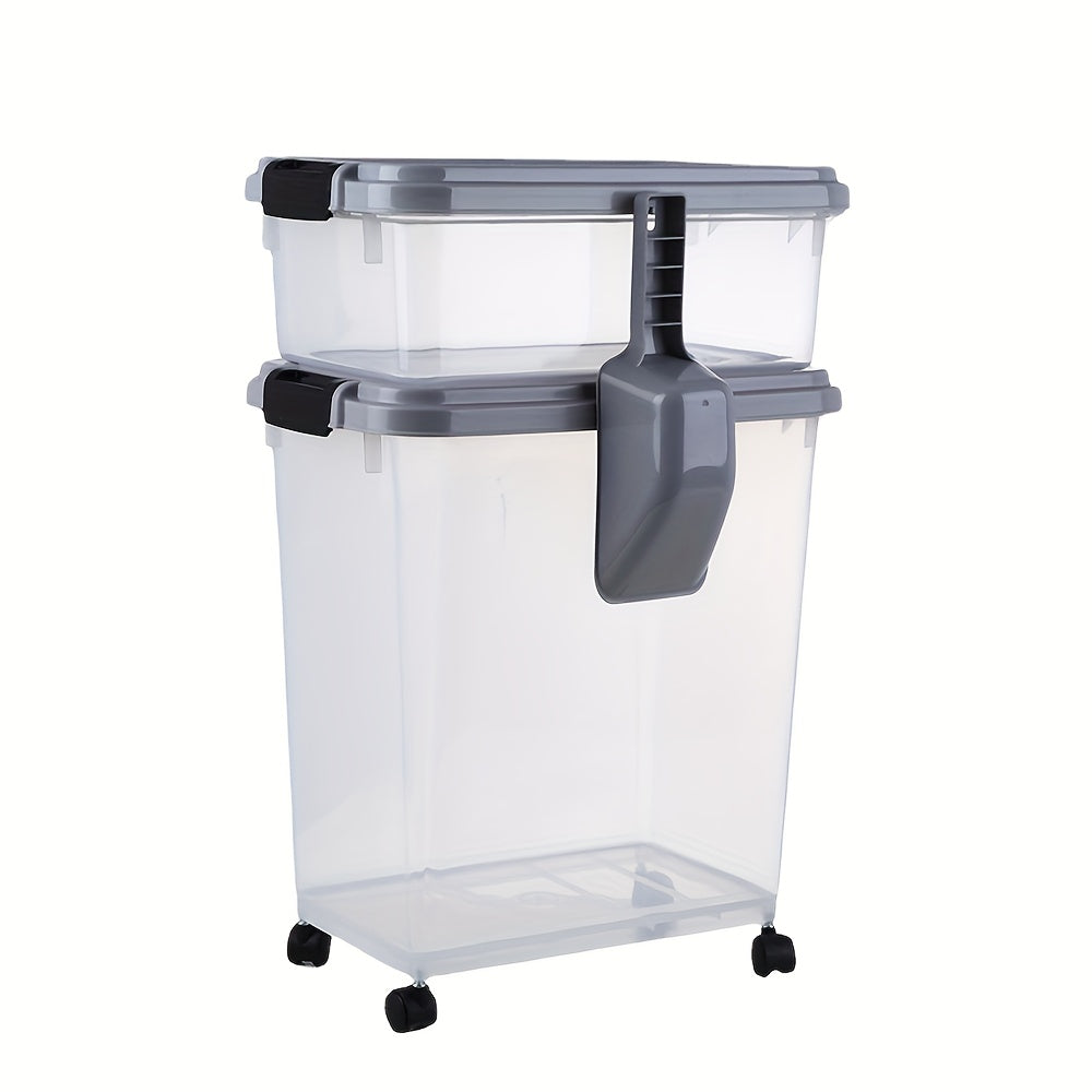 Pet Food Storage Container Set 3-Piece – 30QT + 10QT Airtight Snap-Lock with 360° Wheels & Scoop, Holds up to 37.5lb
