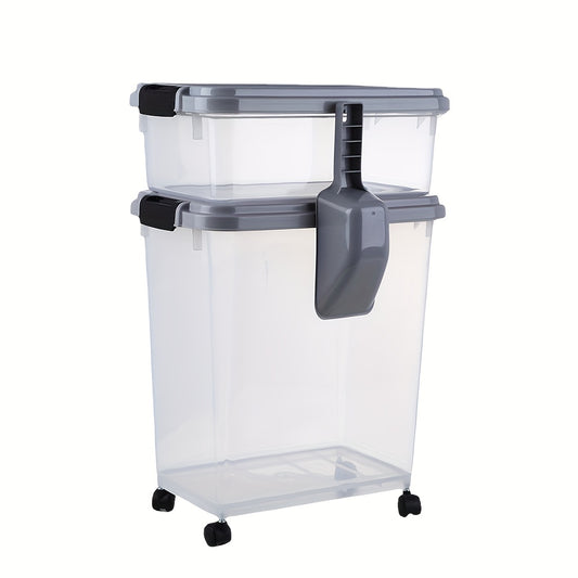 Pet Food Storage Container Set 3-Piece – 30QT + 10QT Airtight Snap-Lock with 360° Wheels & Scoop, Holds up to 37.5lb