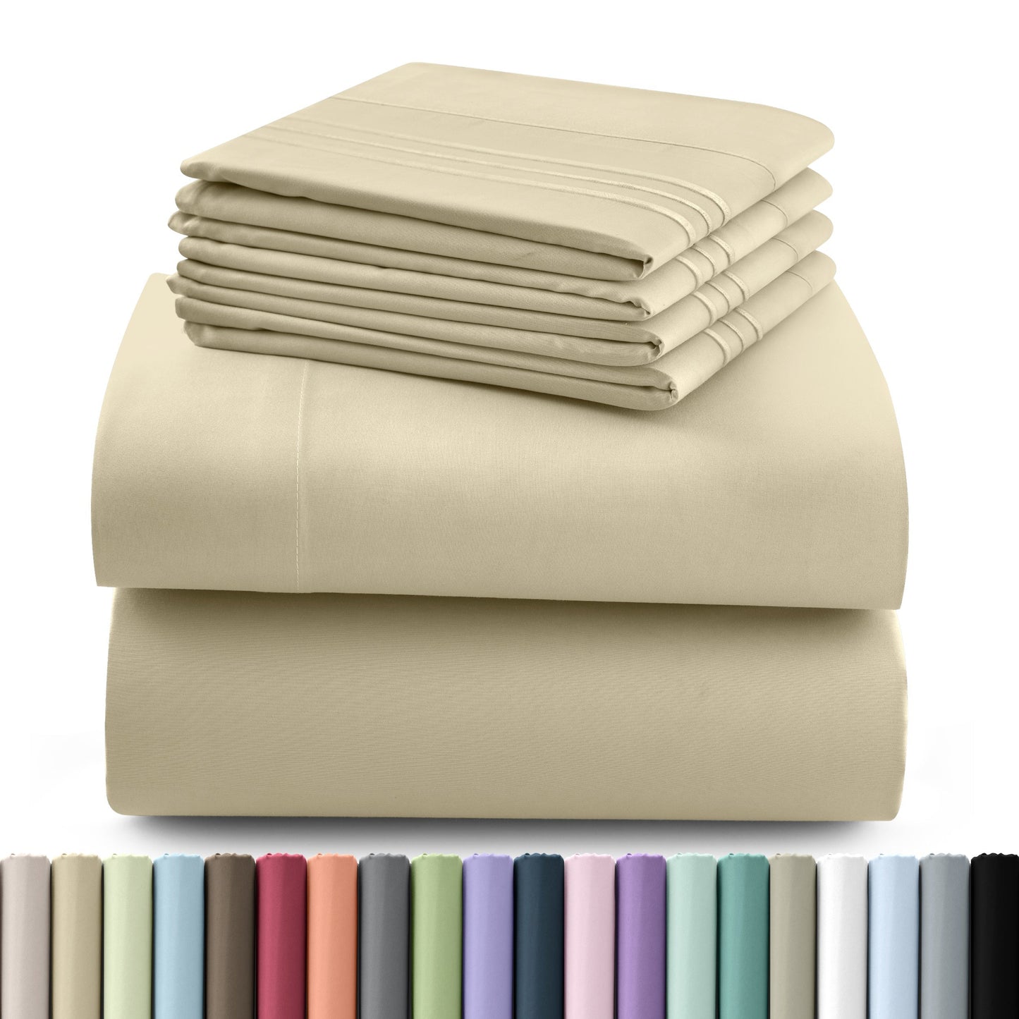 Fitted Sheet Set 6-Piece Brushed Polyester Deep Pocket Bed Sheets 20 Colors Hotel Luxury Bedding with Embroidered Pillowcases