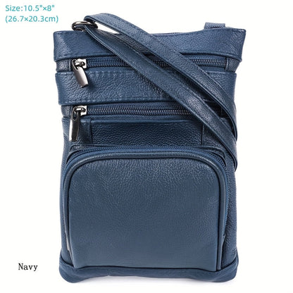 Genuine Leather Shoulder Bag for Women Men Soft First-Layer Cowhide Crossbody Bag Multi-Pocket Messenger Bag 3 Sizes Fits Smartphone Tablet