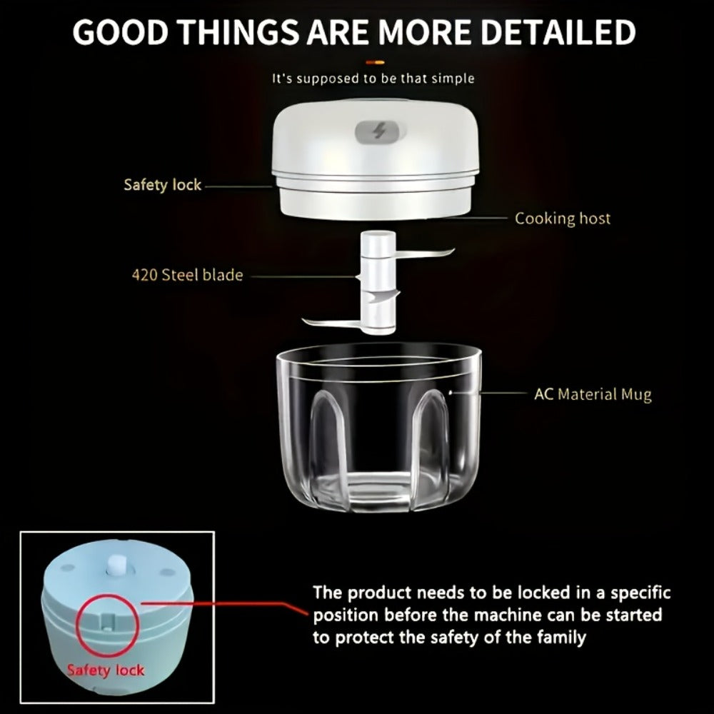 Electric Garlic Chopper & Mini Food Processor, Rechargeable USB Portable Garlic Mincer with 2-Cup Container