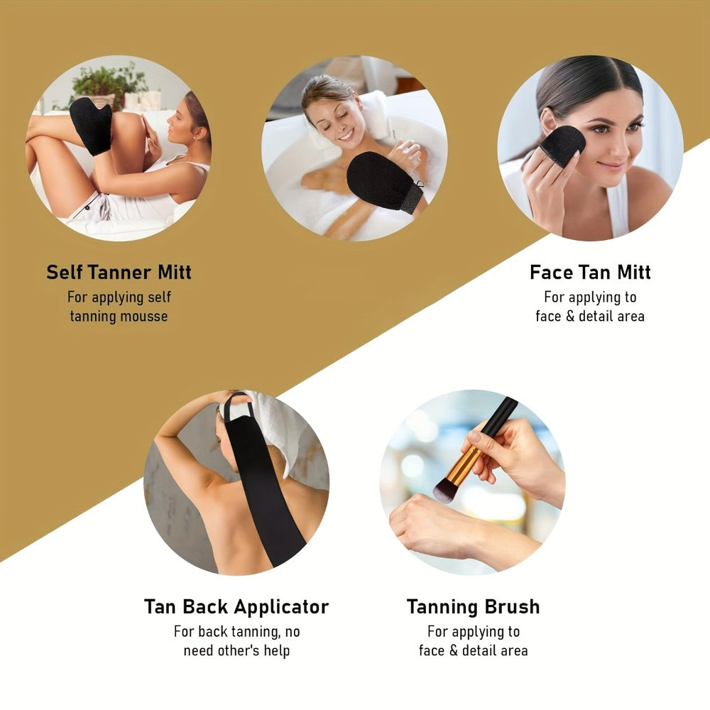 Sunless Tanning Mousse Kit 6-Piece Set with Mitt Applicator – Self Tanner Foam 1 Hour Fast Tan No Fake Smell