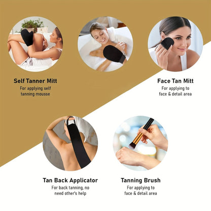 Sunless Tanning Mousse Kit 6-Piece Set with Mitt Applicator – Self Tanner Foam 1 Hour Fast Tan No Fake Smell