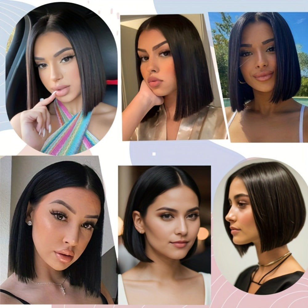 Human Hair Bob Wig for Women, 5x1 T Part Lace Front, Brazilian Straight Middle Part, 180% Density