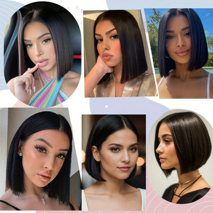 Human Hair Bob Wig for Women, 5x1 T Part Lace Front, Brazilian Straight Middle Part, 180% Density