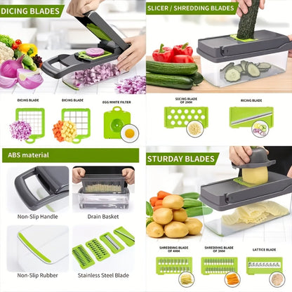 Vegetable Chopper Multifunctional Food Slicer Dicer Cutter 8 Blades Kitchen Tool Set for Bath Time, Home Spa and Personal Care