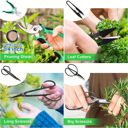 Bonsai Tool Set 24-Piece Kit for Beginners & Enthusiasts, Includes Pruning Shears, Scissors, Trimming Tools & PU Leather Bag